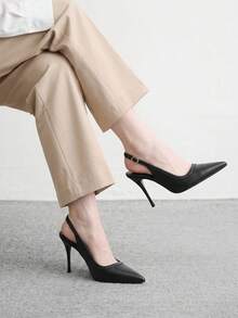 CUCCOO BIZCHIC Stilettos de punta fina, hebillas metálicas, tacones delgados para ir al trabajo, desplazamientos y citas - F54 lista uno negro - Ver 4