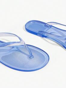 Grefit Spring And Summer New Round Toe Flat Bottom Casual Vacation Simple Blue Flat Sandals Slippers Women's Flip-Flops - Blue - View 4