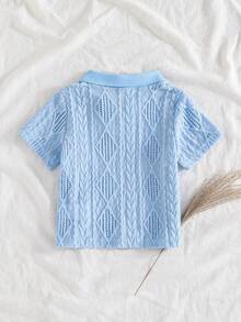 SHEIN Vintaside Kids 男婴休闲舒适百搭套头衫，独特纹理面料 - 藍色 - 查看 2