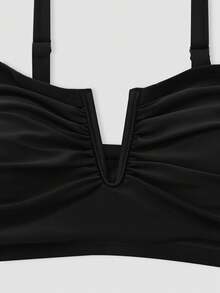 Swim Oasis Plus Size Summer Vacation Beach Solid Color Ruched Bikini Set Set With Cover-Up & Skirt - Black - View 3