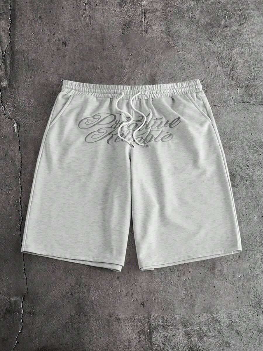 AXEPEAK Pantalones cortos de verano para hombres con cintura con cordón y bordado en gris claro - Gris Claro - Ver 1