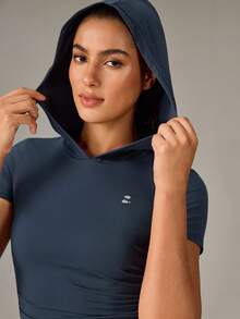 OutZeal Women Sports Tee Gym Workout Wear Soft Stretch Slim Fit Side Ruched Drawstring Hood Active Tops - Blue - View 7