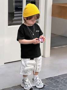 DAZY Toddler Boys' Round Neck Washed Korean Street Style Short Sleeve Top, Summer - Black - View 5
