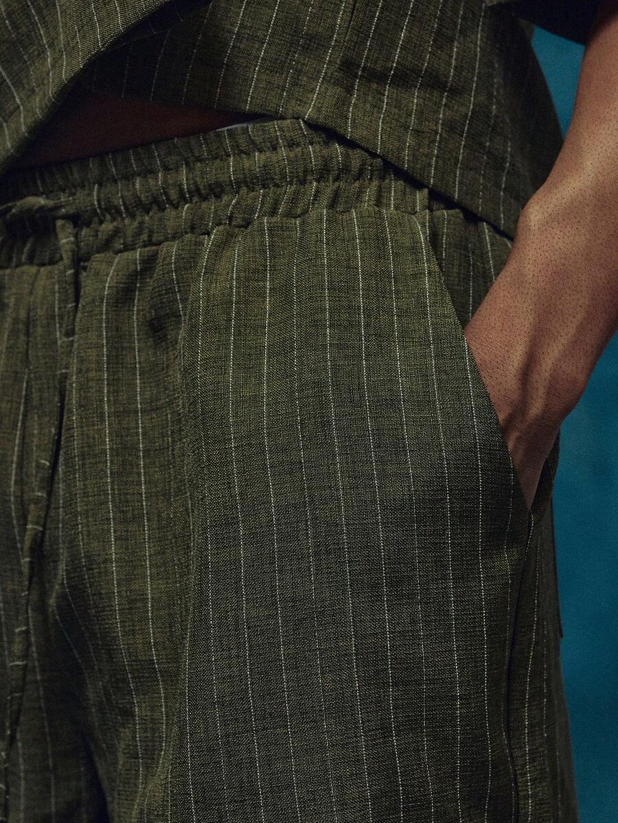 Musero Regular Loose Fit Elasticated Drawstring Waistband Pinstripe Shorts Co Ord Bottoms Only Spring Summer Essentials Holiday Beach - Green - View 1