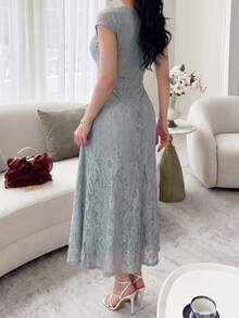 Feyla New Summer Ruched Lace Romantic Elegant Vacation Party Dress - Mist Green - View 7