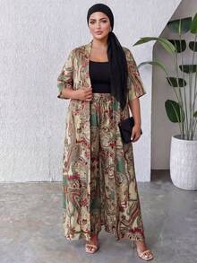 SHEIN Lady CURVE Ensemble 2 pièces vintage ample et élégant, grande taille, pour l'été - Multicolore - Voir 5