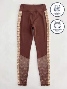 CAJUNI Leggings femininas modernas com estampa minimalista, ideais para corrida. - Castanho - Ver 5