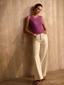 MOTF PREMIUM FRENCH RETRO EUROPEAN AND AMERICAN STYLE SLEEVELESS HOLLOW OUT KNIT TOP - Hot Pink - View 5