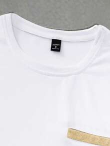 Manfinity Homme Men's Summer Casual Sports Contrast Trim Round Neck Short Sleeve T-Shirt And Shorts Set - Khaki - View 5