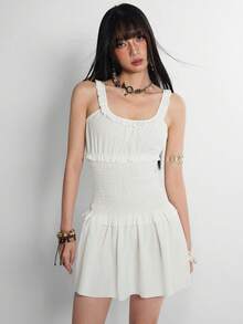 INAWLY 2026 Summer New Arrival Minimalist Basic Slim Fit Solid Color Dress For Women White One Piece Picnic Golf Dresses - White - View 4