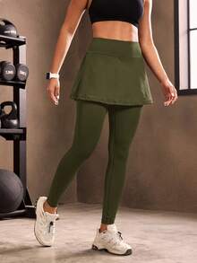 Powerista Women's Casual Solid Color Sports Leggings - Army Green - View 3