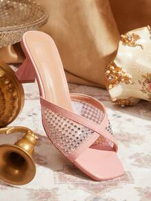 CUCCOO TILAWA Sandal Selop Wanita Berenda Modis untuk Perjalanan Sehari-hari, Warna Pink, Hak Tinggi, Cocok untuk Musim Panas - Berwarna merah muda - View 3