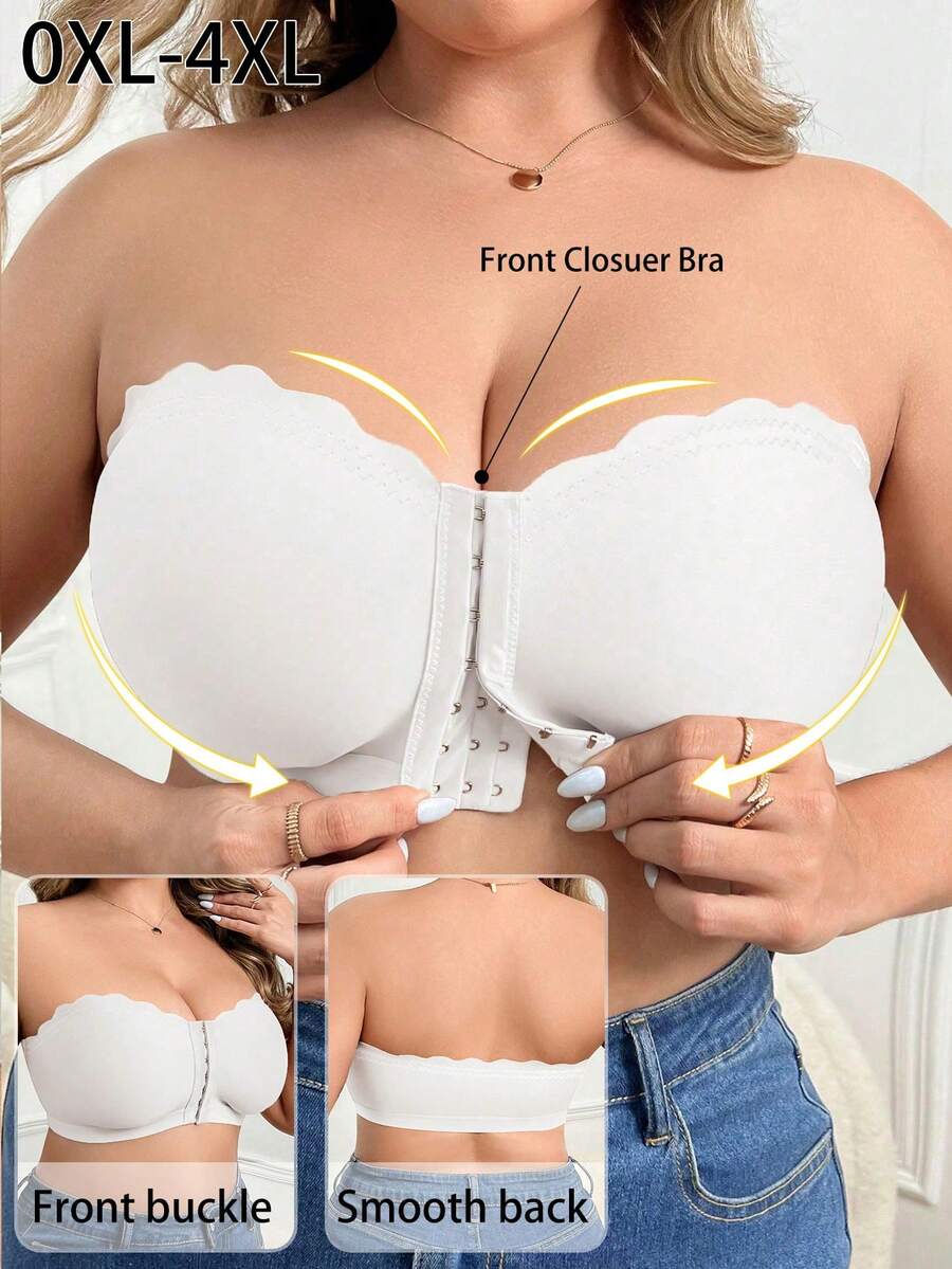 SHEIN Plus Size Wireless Front Closure Tubular Top Bra - White - View 1