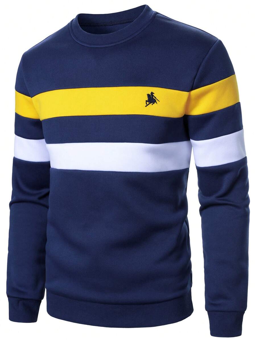 Manfinity Homme Men's Fashionable Casual Knight Striped Crew Neck Long Sleeve Sweatshirt Jumper For Men Rugby Long Sleeve For Men Polo Sweater - Multicolor - View 1