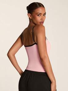 SHEIN BAE Áo tank top thể thao nữ ôm sát, in họa tiết màu hồng - Hồng - Xem 2