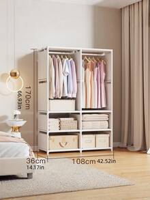 1PC Multifunctional Portable Wardrobe Closet Dustproof Freestanding Floor Standing Assembly Storage Rack For Bedroom Living Room Home Holiday Gift Christmas Gift - Multicolor - View 11