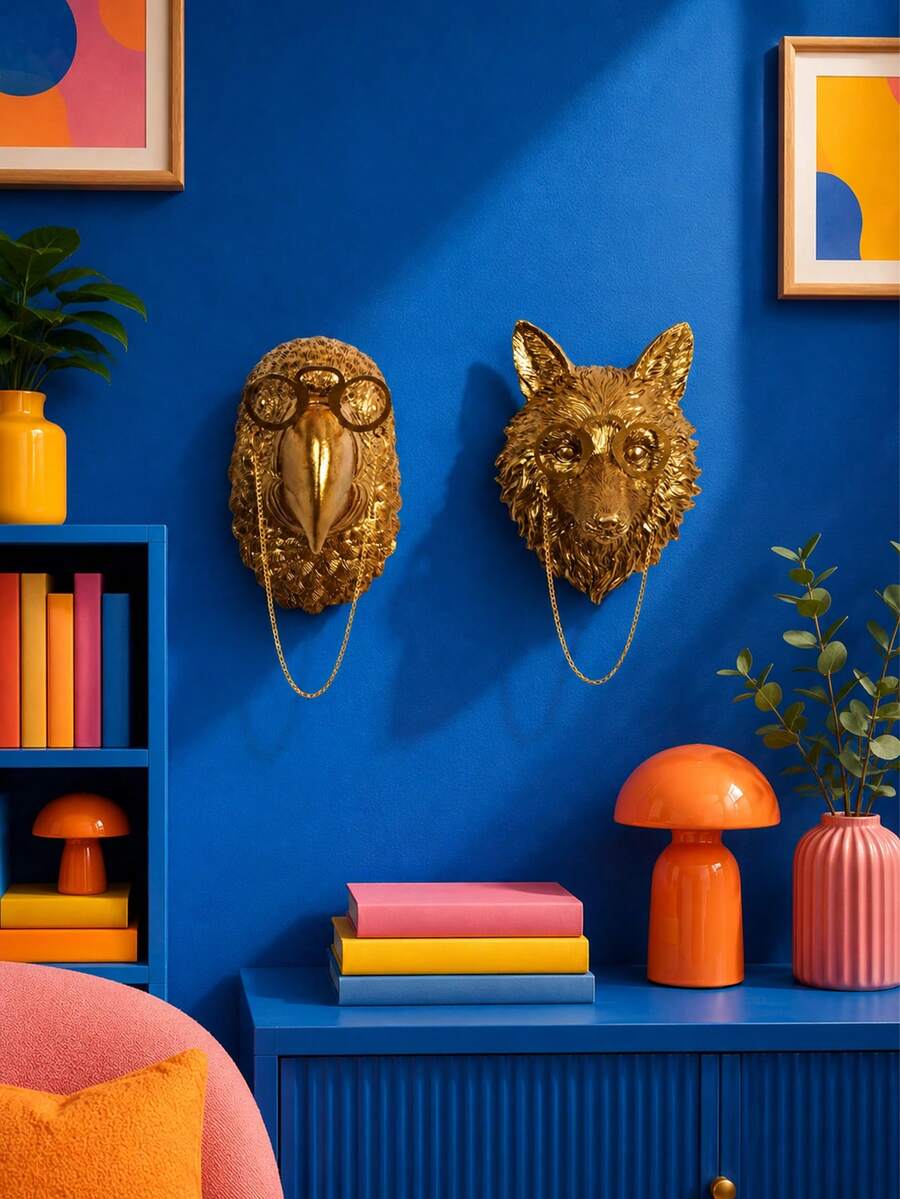 Zazumi 1/2Pcs Resin Wall Hanging Crafts, Golden Fox / Parrot Creative Decor Pendants, Indoor Ornament For Entryway And Living Room - Multicolor - View 1
