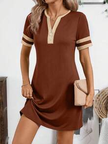 SHEIN LUNE 夏季短款休闲撞色迷你连衣裙 - 彩色 - 查看 5
