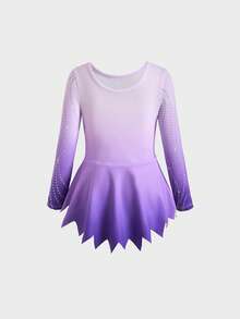 SHEIN 女童水钻拼接撞色长袖体操服 - 淡紫色 - 查看 7
