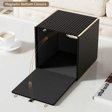 Vertical Striped Square Leather Tissue Box Cover - Stylish Cube Tissue Box Holder With Magnetic Bottom, Decorative Pu Tissue Box For Dresser, Nightstand, Desktop, Kitchen Countertop, Home Office, Car, Storage Box Decoration Holiday Gift - Multicolor - View 2