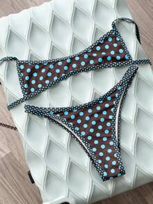 Swim Mod Conjunto de bikini y calzoncillos triangulares de lunares casuales de verano para mujer - Multicolor - Ver 4