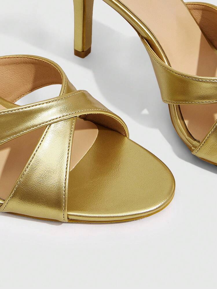CUCCOO SZL Women Shoes Spring Summer Gold Cross Strap Open-Toed Stiletto Sandals, Banquet Party Dating Commuting Shopping Wedding Festival Gifts