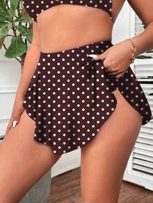 Swim Vcay Plus Size Polka Dot Print Asymmetric Hem Bikini Bottom - Brown - View 5