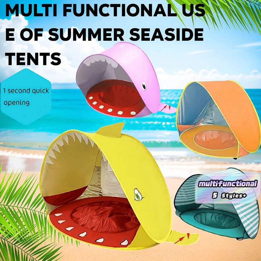 Luxury Portable Beach Tent, Suitable For 4-6 Years Old Children, Equipped With Rapid Open Sunshade Canopy And Water Play Tent, Convenient Storage. - Multicolor - View 1