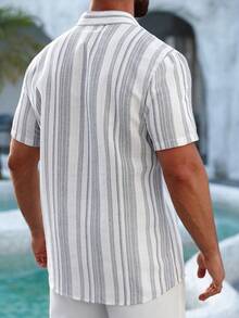 VENTUSAIL Striped Print Front Button Casual Short Sleeve Shirt, Versatile For Summer, Holiday - Multicolor - View 2