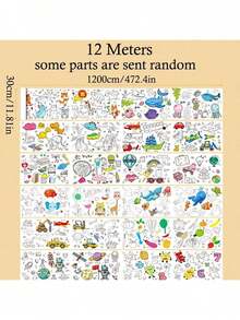 1pc 3/6/12 Meters Doodle Painting Roll, Painting Paper Roll DIY Painting Painting Color Filling, Develop Imagination Painting Tools(Some Parts Are Sent Random) - Multicolor - View 6