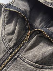 ROMWE MEN Men's Fashionable Hooded Sleeveless Denim Top - Bronze - View 7