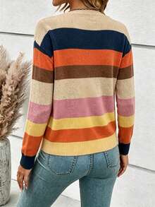 SHEIN Frenchy Cárdigan ligero de rayas tejidas de colores minimalista y casual para mujer, de estilo versátil adecuado para primavera/verano, uso diario, citas, fiestas, playa, graduación, moda, elegante, casual, salidas, citas, viajes, vacaciones, Y2K - Multicolor - Ver 2