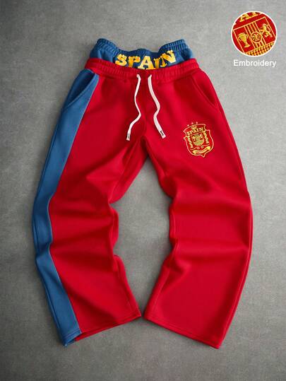 PAVTROS Quần dài nam phong cách đường phố lấy cảm hứng từ World Cup, phối màu, thêu họa tiết, thích hợp cho các lễ hội âm nhạc ngoài trời, mặc hàng ngày, đi chơi với bạn bè, làm quà tặng cho bạn trai/chồng, quà kỷ niệm.