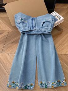 GlowEve Quần jean denim thêu hoa mùa hè dành cho nữ - Rửa nhẹ - Xem 1