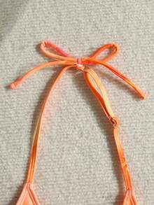 SHEIN Teen Girls' Orange Floral Spaghetti Strap Bikini 2 Pieces Swimwear Set, For Beach Vacation, Spring/Summer - Burnt Orange - View 6