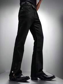 Zorclune Quần Jeans Ống Loe Màu Đen Có Khóa Kéo Ở Mắt Cá Chân Cho Nam - màu đen - Xem 1