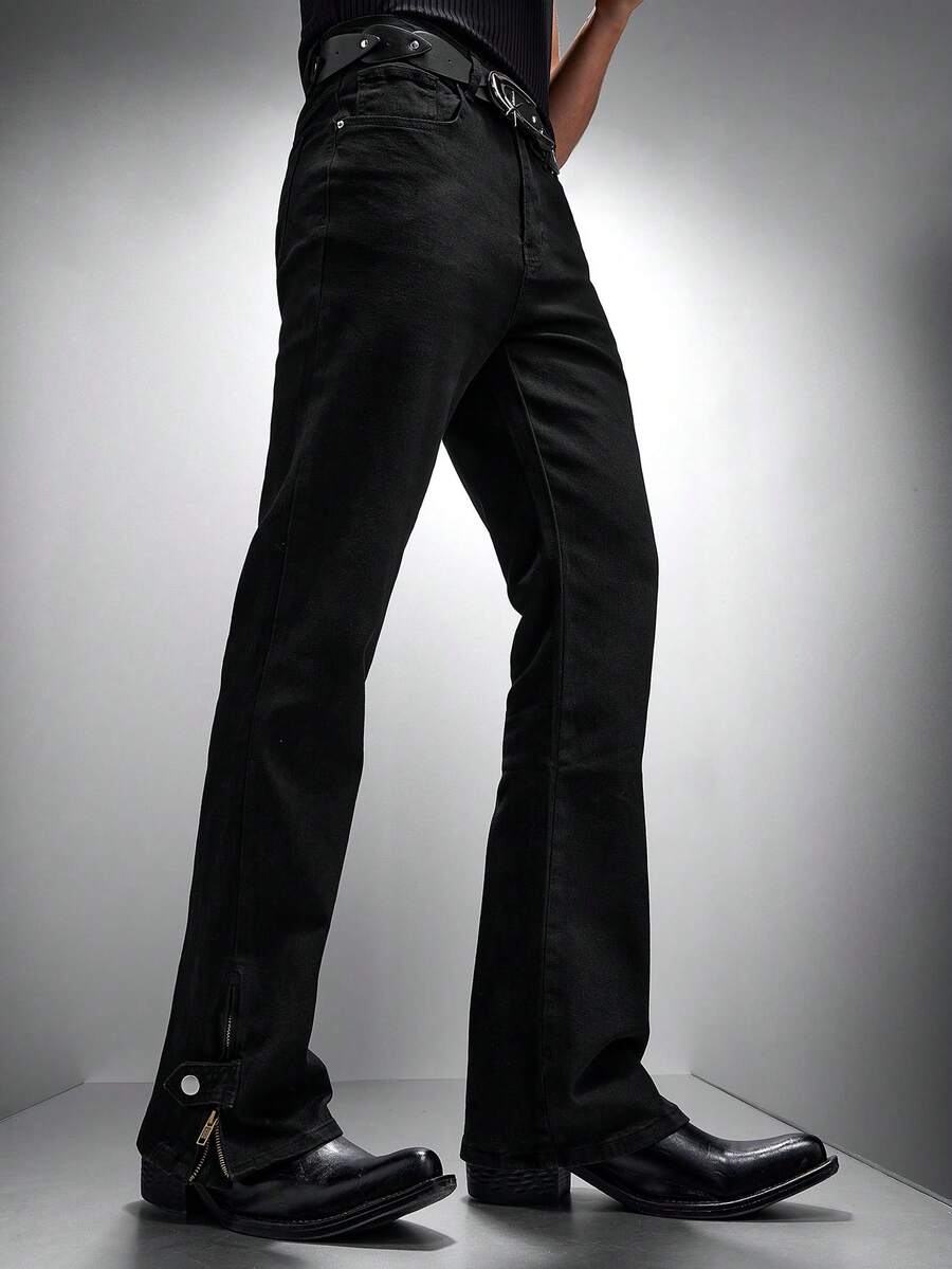 Zorclune Quần Jeans Ống Loe Màu Đen Có Khóa Kéo Ở Mắt Cá Chân Cho Nam - màu đen - Xem 1