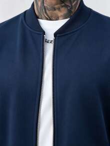 Manfinity Homme Conjunto de chaleco y pantalones de unicolor con cremallera para hombre - Azul Marino - Ver 8
