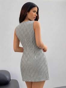 SHEIN SXY 黑白条纹打结休闲迷你连衣裙 - 黑與白 - 查看 2