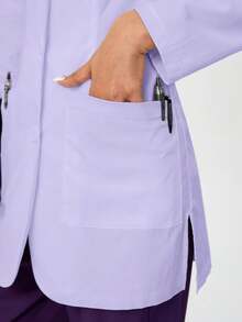 TaskEZ 女士现代经典版型白色 Modernist 35 英寸三口袋弹力实验服护士服工作服制服 - 淡紫色 - 查看 9