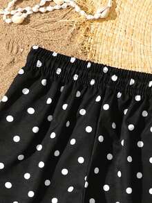 SHEIN Young Boys Swimwear,Classic Black And White Polka Dot Style Beach Shorts With Adjustable Drawstring,Suitable For Summer Vacation,Beach Travel,Holiday - Black and White - View 5