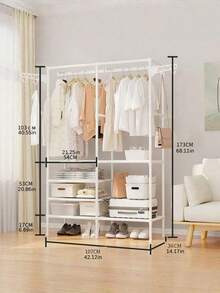 1pc Hanger & Storage Rack + Thickened Hook Set, Freestanding Space-Saving Structure, Quick Assembly Without Complex Tools, Black/White Stylish Design Matches Any Decor, Stores Clothes, Shoes & Accessories In One Step, Ideal For 92 Usage Scenarios, Recommended By 68 Home Tests, Strong Load Capacity & Sturdy Without Sway, Keeps Your Space Neat And Organized. - Multicolor - View 12