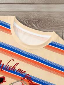 Manfinity Dauomo Men's Loose Fit Short Sleeve T-Shirt, Striped & Ocean Life Graphic Print, Casual Beach Vacation Style, Versatile Daily Wear - Multicolor - View 5