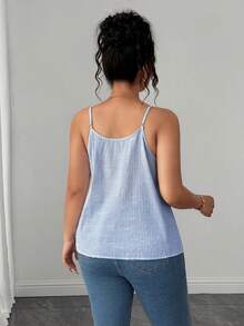 SHEIN LUNE CURVE Rompi Camisole Kasual Bergaris Depan Berkerut, Terbuat dari Campuran Katun, Cocok untuk Semua Musim, Untuk Perjalanan, Liburan, dan Pakaian Elegan untuk Berbagai Acara, Ukuran Plus - Biru - View 2