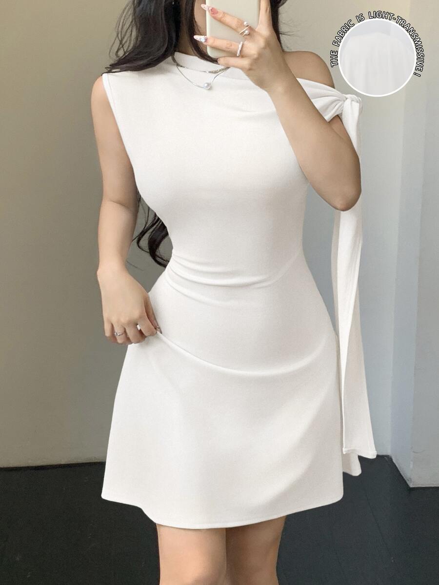 Celisse 女士不对称系带腰部短裙 - 白色 - 查看 1