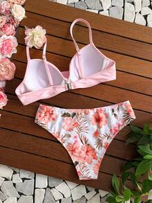 Swim Lushoire Women's Floral Print Cross Wrap Bikini Set, Beach Vacation Style - Multicolor - View 2