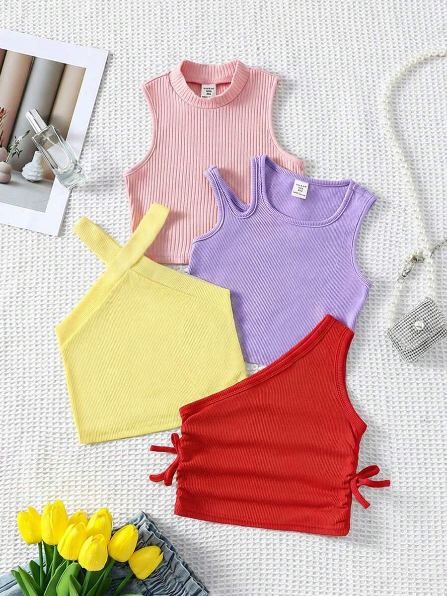 SHEIN Tween Girls' Fitted Casual Colorful Candy-Colored Soft & Comfortable Camisole Multipack - Multicolor - View 1
