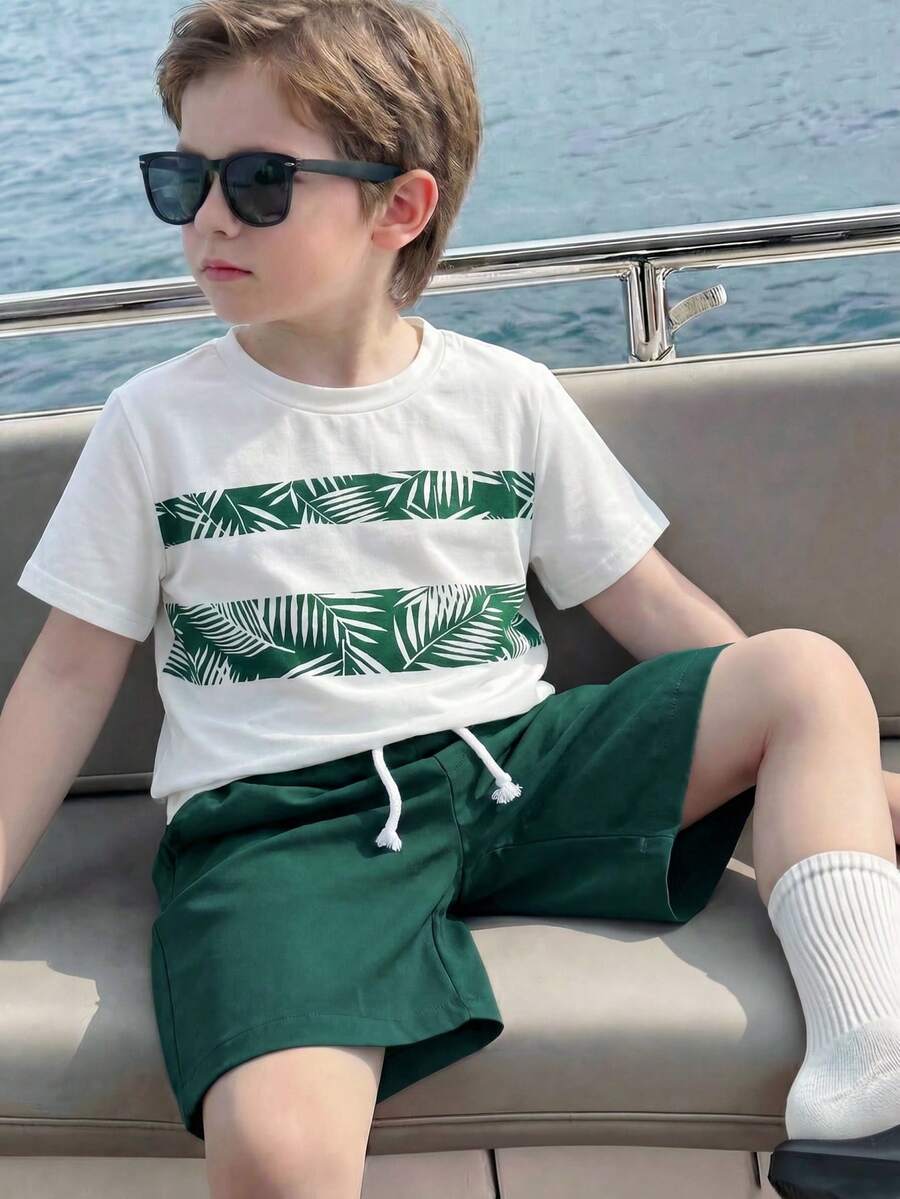 SHEIN Young Boy Tropical Print Top & Shorts Set - Multicolor - View 1