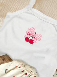SHEIN LMoss Kids 女婴休闲简约巧克力色短袖圆领上衣短裤套装，适合夏季穿着 - 彩色 - 查看 5