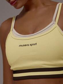 Musera Sport 撞色拼接可调节肩带运动文胸，仅限运动、健身、健身房、普拉提、日常休闲穿着，适合运动、健身、运动健身、运动出汗等场合。 - 黃色 - 查看 6